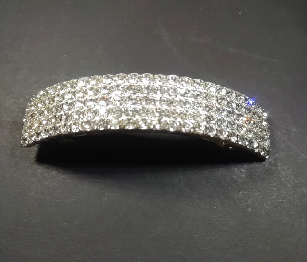 Silver Tone Rhinestone Hair Barrette Tension Clip Prom Party Wedding Dance...